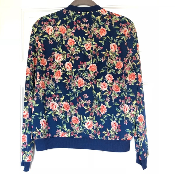 Lipslide Navy Blue Floral Print Bomber Jacket - Picture 2 of 6